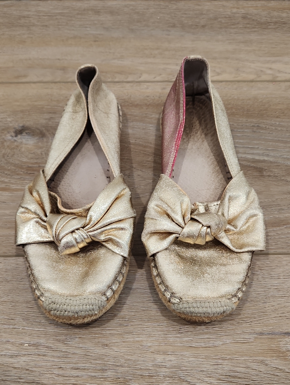 Witchery Metallic Gold Bow Espadrille Flats Shoes Size 39
